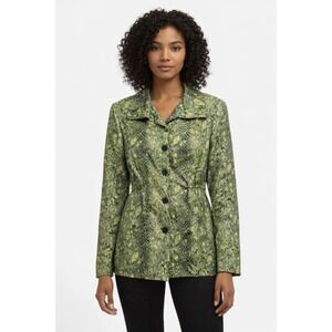 Green Snakeskin Print‎ Button-Up Jacket Animal Maximalist Wet Look Shiny